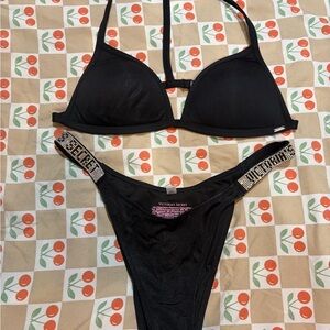 PINK Sport top and Victoria's Secret Black  bikini with Embellished Straps